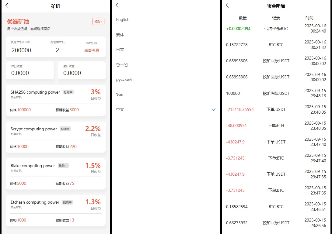 期权交易功能界面