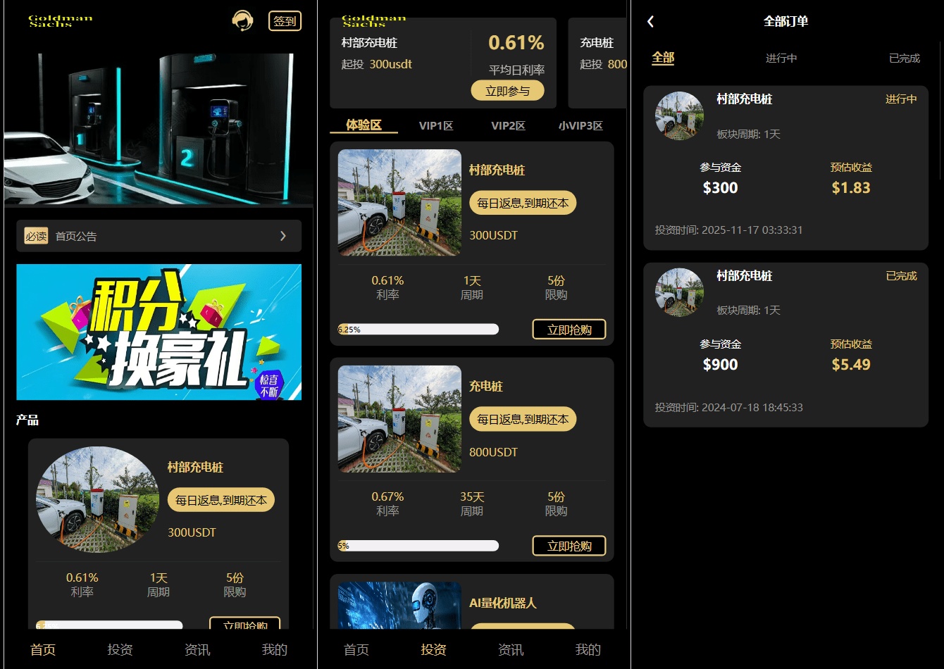 Fidelity充电桩投资理财系统源码-前端uniapp纯源码+后端PHP